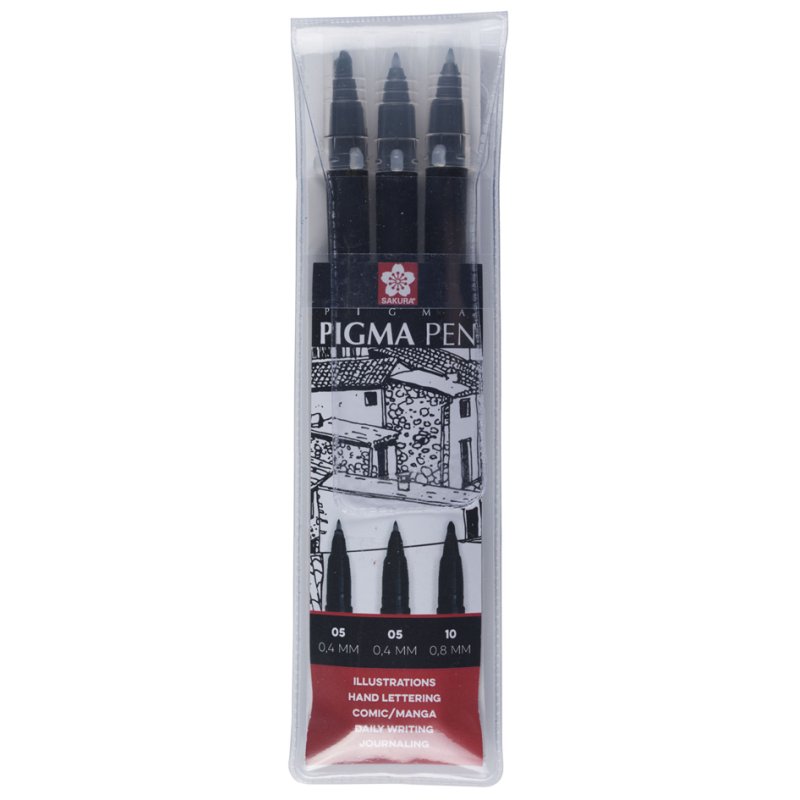 SAKURA Pigma Pen stylos fins, noir, 0,3 et 0,7 mm, 3 pièces
